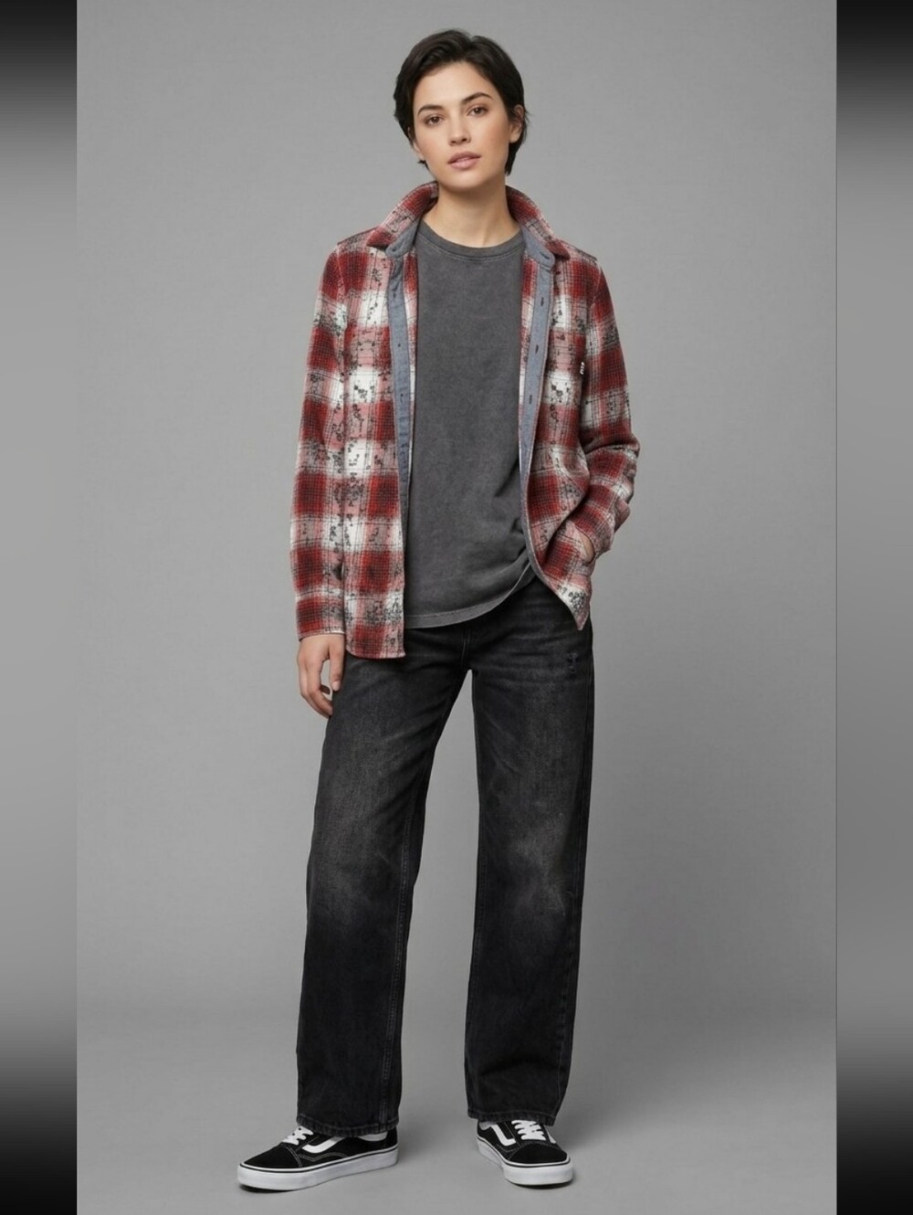 Vans Plaid Graphic Overlay Long Sleeve Cotton Button Down Shirt Medium Grunge